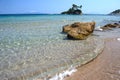 Small island with church Agios Nikolaos near Ellinika beach, Euboea- Greece