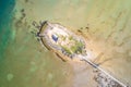 Small island church in lagoon near Posedarje aerial view Royalty Free Stock Photo