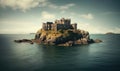 The small island harbored a forgotten, abandoned old castle Creating using generative AI tools Royalty Free Stock Photo