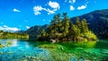 Small island in the middle of the crystal clear waters of Pavilion Lake in Marble Canyon Provincial Park, British Columbia Royalty Free Stock Photo