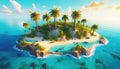 a small island in the middle of the sea with palm trees Royalty Free Stock Photo