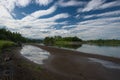 Small island seen from the banks of the Kamchatka river