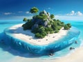 A small island surrounded by blue crystal clear water of the sea