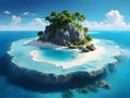 A small island surrounded by blue crystal clear water of the sea