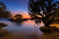 Small island surrounding by sea at dusk with twilight sky, Ko Man Klang Royalty Free Stock Photo