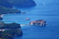 Small island town on sea bounded with beach