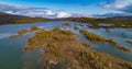 Small islands on a lake and swamp