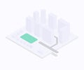 Small isometric city concept with buildings, roads, small houses and green zone