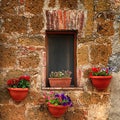 Small italian window with nice flowers, Italy Royalty Free Stock Photo