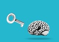 Small key and steel brain on blue Royalty Free Stock Photo