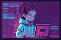 Small kid Hacker Programmer on a computer for, children coding class Banner, Poster Royalty Free Stock Photo