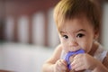 Small kid with itchy teeth Royalty Free Stock Photo