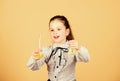 Small kid study. Chemistry lesson. Insight and invention. Educative experiment. Chemistry fun. Schoolgirl with colorful Royalty Free Stock Photo