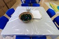 A small kindergarten table and chairs, inside an Israeli kindergarten in Jerusalem