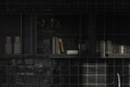 Small kitchen interior in grey and black colours, concrete wall design, black tiles. Royalty Free Stock Photo