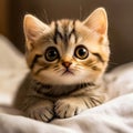A small kitten laying on top of a bed Royalty Free Stock Photo