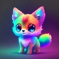 a small kitten with rainbow colored eyes and a rainbow on its face Hyperrealistic Fantastic Tiny Car