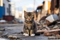 a small kitten sitting on the ground in an alley Royalty Free Stock Photo