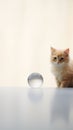 A small kitten standing next to a glass ball, AI Royalty Free Stock Photo