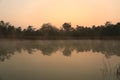 Small lagoon with fog in morning