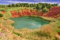 Lake in a old bauxite`s quarry in Apulia, Otranto, Italy.A small lake ecosystem has thus been created, which is a significant exam