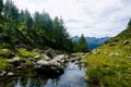 Small lake that feeds the Ri di Mognola waterfall in Switzerland Royalty Free Stock Photo