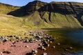 A small lake at the foot of mountains in the Brecon Beacons Llyn y Fan Fach, Wales