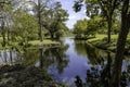 A small lake in the park with some reflextion of blue sky. park Royalty Free Stock Photo