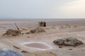 A small lake of salty water in dry salt lake Chott El Djerid, Tunisia, Africa Royalty Free Stock Photo