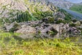 Small lake in Terskey Ala-Too mountain range in Kyrgyzst Royalty Free Stock Photo