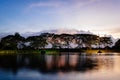 Small lake and trees in the evening at golden hour Royalty Free Stock Photo