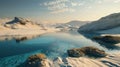 A small lake within a white sandy landscape