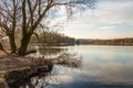 Small lake on a windless day in the winter season