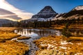 Small Lakes and Snow Capped Reynolds Mountain With Fall Color