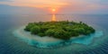 A small landmass with green vegetation surrounded by vast ocean waters Royalty Free Stock Photo