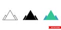 2 small and 1 large triangles icon of 3 types color, black and white, outline. Isolated vector sign symbol. Royalty Free Stock Photo