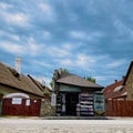 Small lavender gift shop in Tihany, Hungary captured against a cloudy blue sky