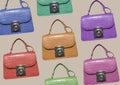 Small leather bags pattern. Fashion women accessories Royalty Free Stock Photo