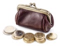 Small leather purse for coins. Royalty Free Stock Photo