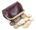 Small leather purse for coins. Royalty Free Stock Photo