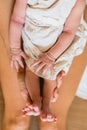 Small legs and feet of newborn baby on his bed Royalty Free Stock Photo