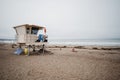 Small Life Guard Station on the beach with blue sea in the background Royalty Free Stock Photo