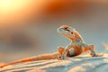 A small lizard sitting on top of a rock. Generative AI Royalty Free Stock Photo
