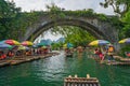 Wooden bamboo rafts on Yulong River in China Royalty Free Stock Photo