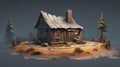 Cartoonish Realism: Digital Illustration Of An Old Rustic House