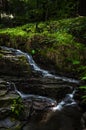 Small Long Exposured Creek With Waterfall In Mystic Forest Near Ullapool In Scotland Royalty Free Stock Photo