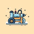 Vector of a small machine with wheels on a yellow background