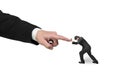 Small man pushing against big other hand forefinger Royalty Free Stock Photo