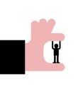 Small man resists the big hand. Boss and subordinate concept Royalty Free Stock Photo
