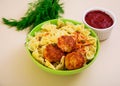 Small meat balls with peas and farfalle Royalty Free Stock Photo